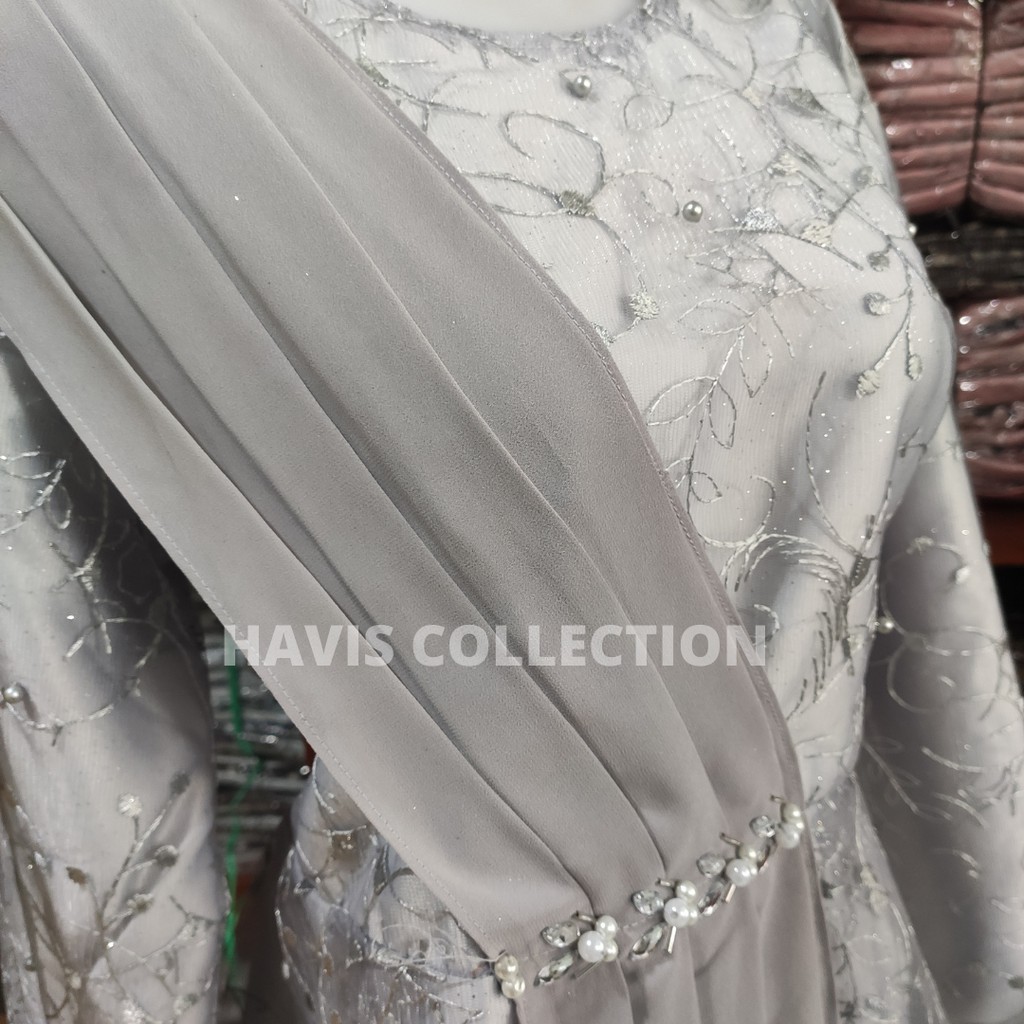 Batik Brokat Kebaya Couple Jumbo Modern, Kebaya Tunangan Sarimbit Kondangan, Kebaya Wisuda Amalia-Kebaya+Rok (Grey)