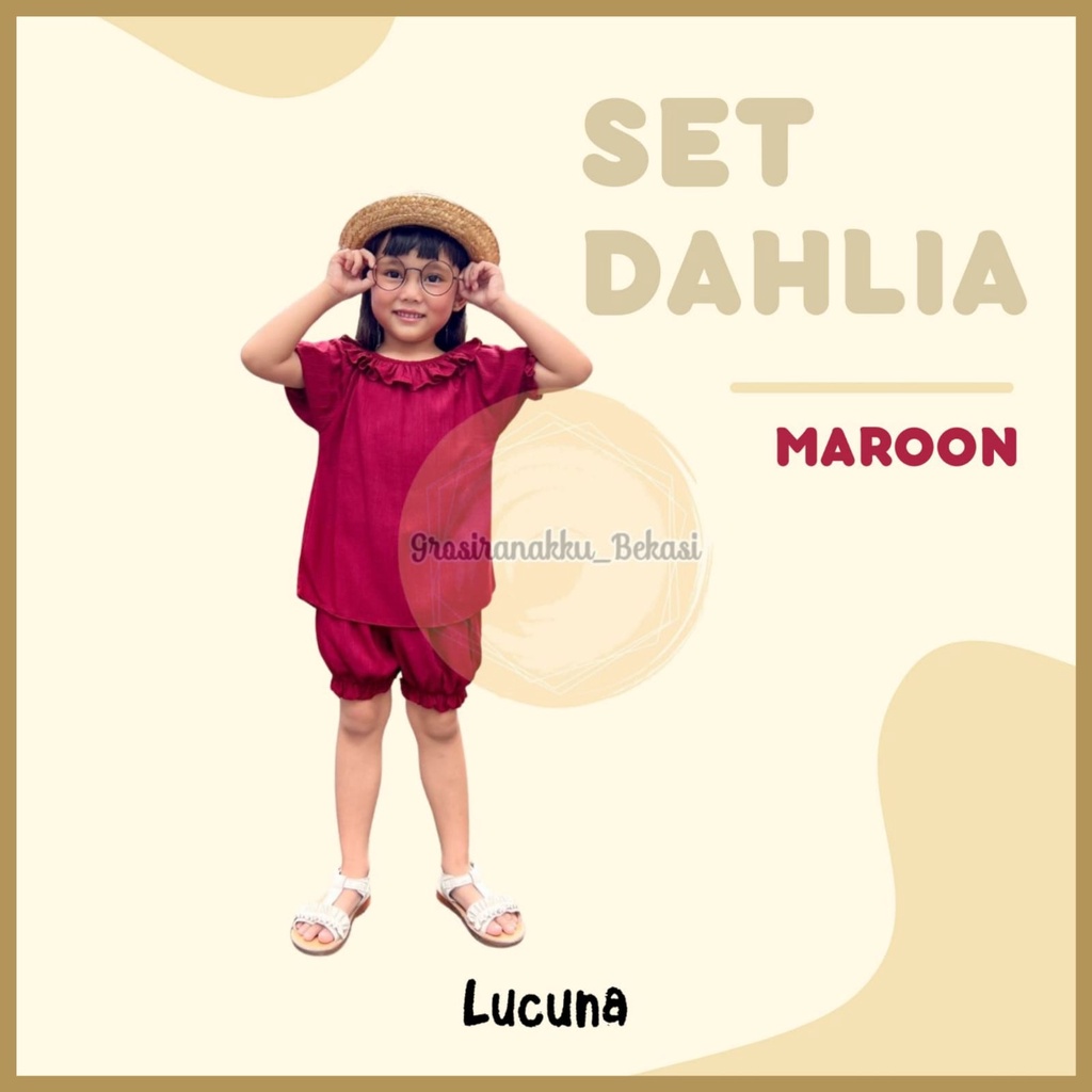 Setelan Anak Rayon Dahlia Lucuna Warna Maroon Size 1-5 Tahun