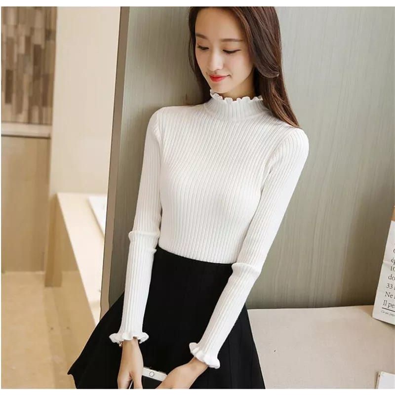 GS057 Sweater turtleneck kerah tinggi kriwil