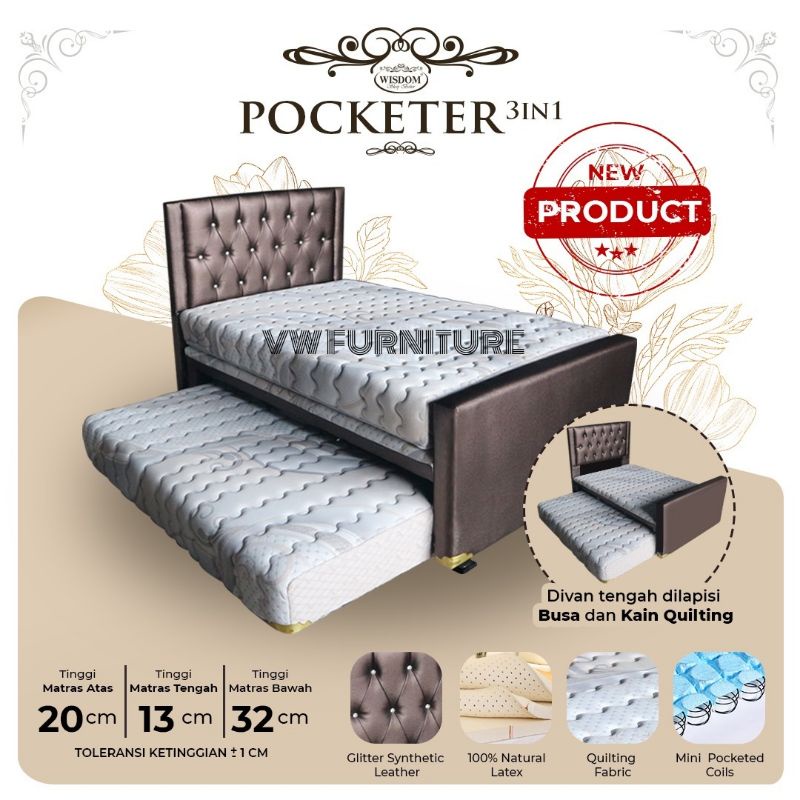 Bed Dorong 3in1 Latex Pocketer WISDOM - Spring Bed Dorong  4kaki 120×200CM