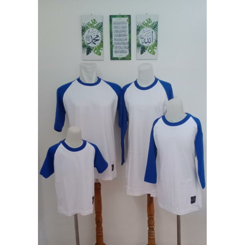 Kaos Reglan Polos Couple Ayah Ibu Anak PUTIH-BIREL Lengan Panjang Katun Combed untuk Santai Casual