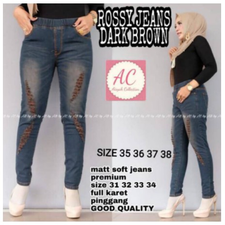 ROSSY JEANS PINGGANG KARET, bahan jeans melar sobek tidak tembus (DWS/CRLS)