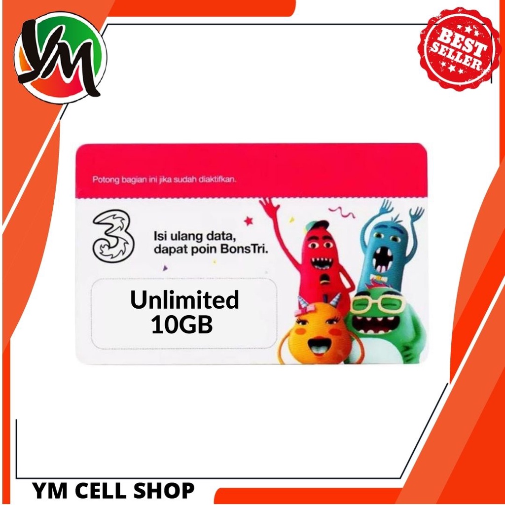 Voucher Kuota Tri Unlimited 10GB 30 Hari Kirim Fisik/Kirim Kode Via Chat Shopee