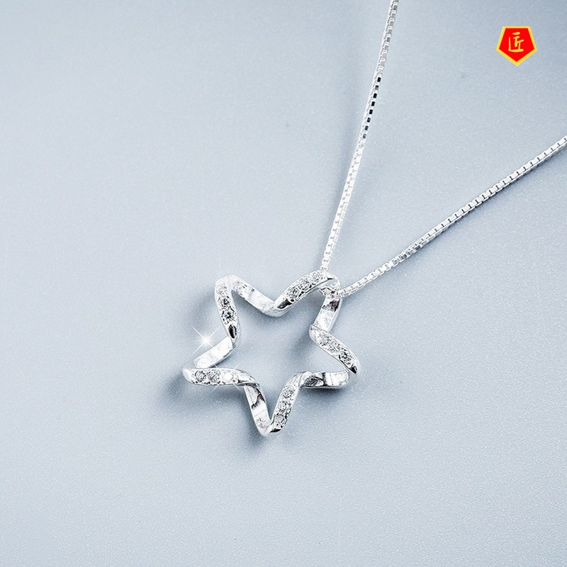 [Ready Stock]Zircon Five-Pointed Star Necklace Female Japanese and Korean Style Simple All-Match
