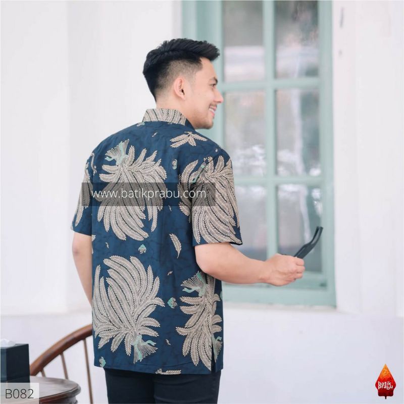 Batik kemeja pria batik lapis furing bahan katun halus baturaden size reguler dongker padi