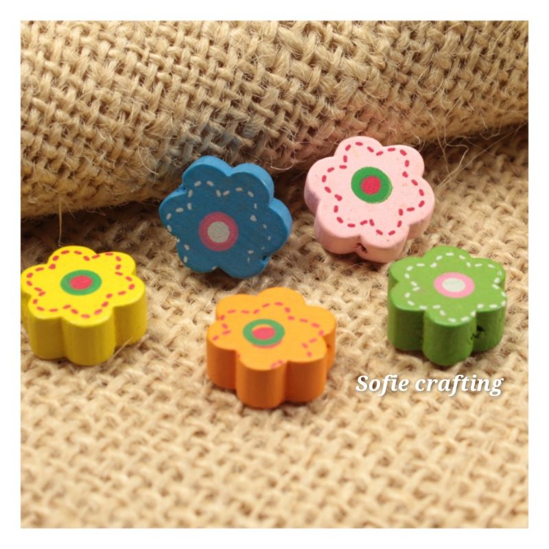 5 Buah Manik Kayu Bunga 14 mm KY-18 Sofie Crafting