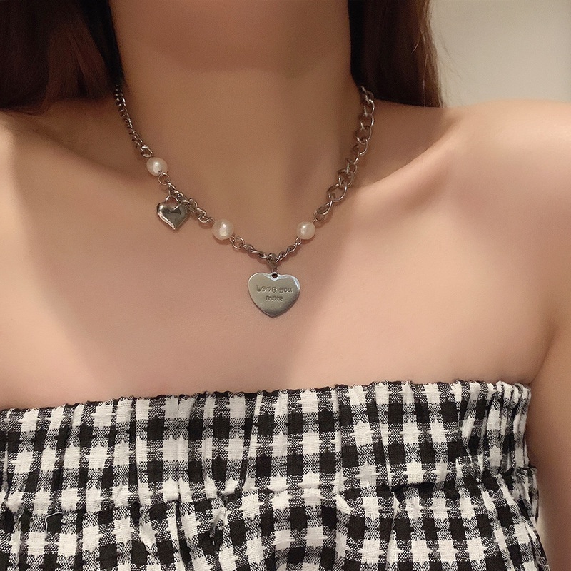 Pearl Love Necklace Korean Ins Style Pendant Clavicle Chain