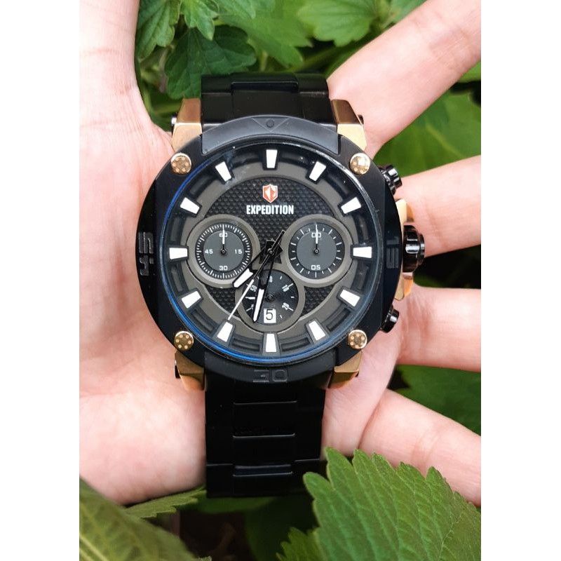 Jam Tangan Expedition E 6606 M Gold Black Stainless Cowok Original watch garansi Resmi Internasional