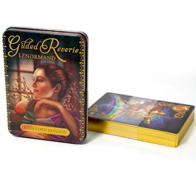 Gilded Riverie Lenormand Oracle dengan Kotak Kaleng pinggiran Gold