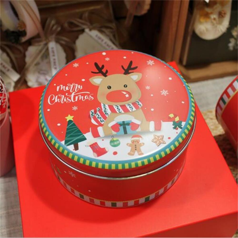 Top Christmas Tin Gift Box Kado Wanita Pria Wadah Penyimpanan Permen Untuk Kue Kering Permen Motif Rusa Cookie Box