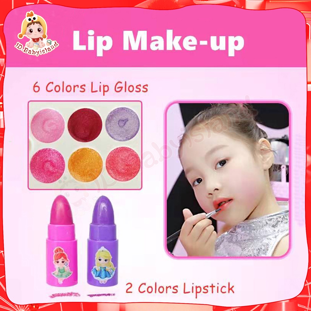 Mainan rias Rias Wajah untuk anak perempuan, kosmetik bayi non-toksik Kosmetik bayi, lipstik, perona mata, perona pipi, cat kuku, Kotak rias 22 IN 1 Bahan yang larut dalam air