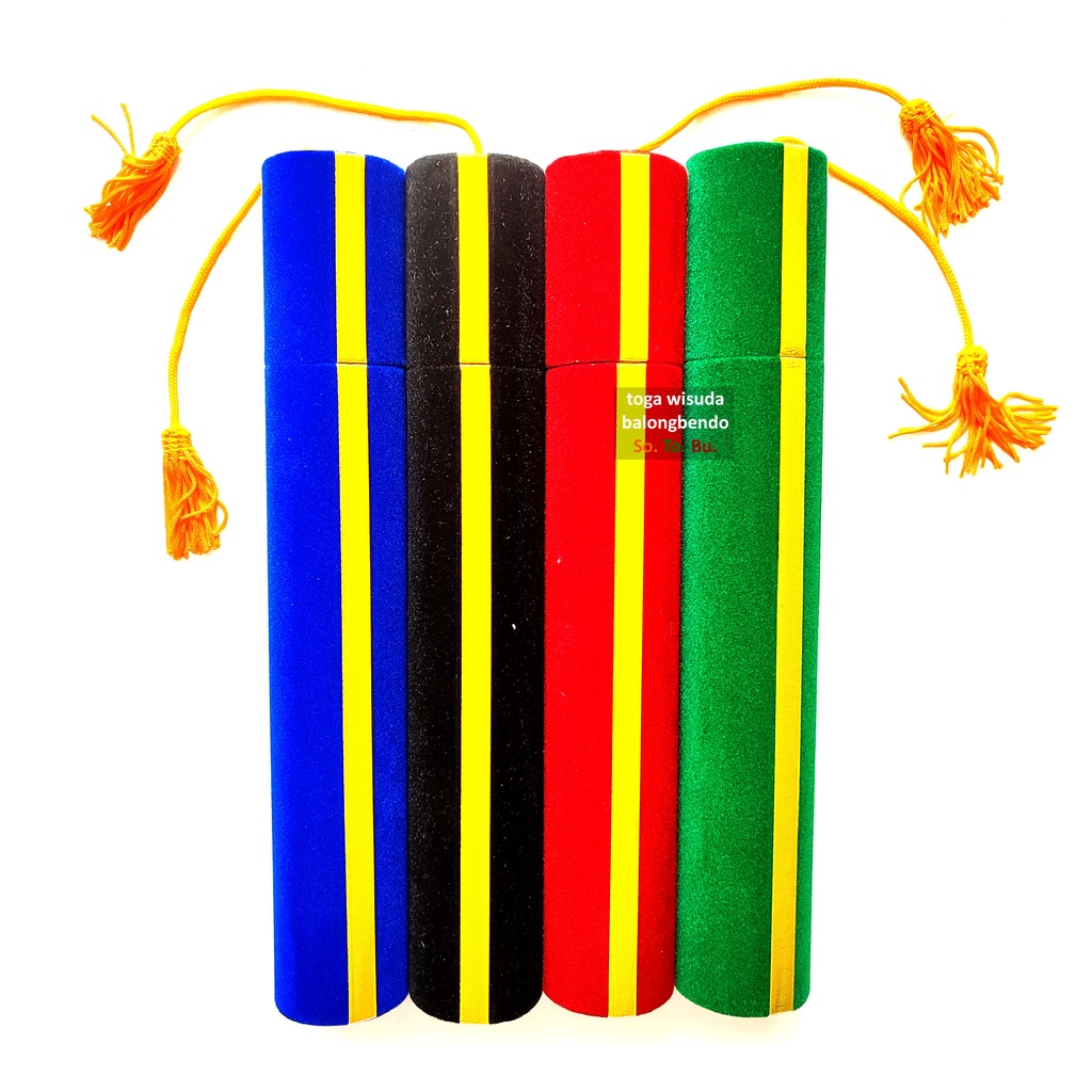 TABUNG TOGA wisuda kelulusan tempat map ijazah pelantikan kain flanel list pita kuning berkilau polo