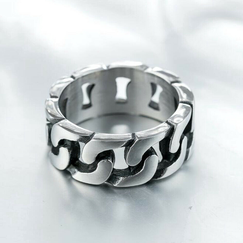 18rb Emas perak Bentuk rantai Wanita Pria Perhiasan Fashion Baja Titanium Pasangan Cincin Couple Rings