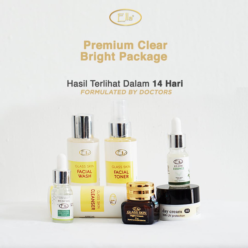 PAKET WAJAH PREMIUM CLEAR BRIGHTENING ELLA SKINCARE/PAKET PEMUTIH WAJAH GLOWING/PAKET PENCERAH WAJAH