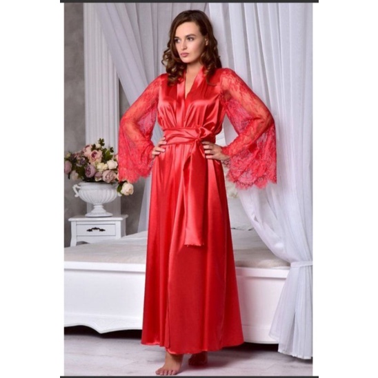 Kimono Panjang Satin Silk baju tidur lingerie wanita licin renda