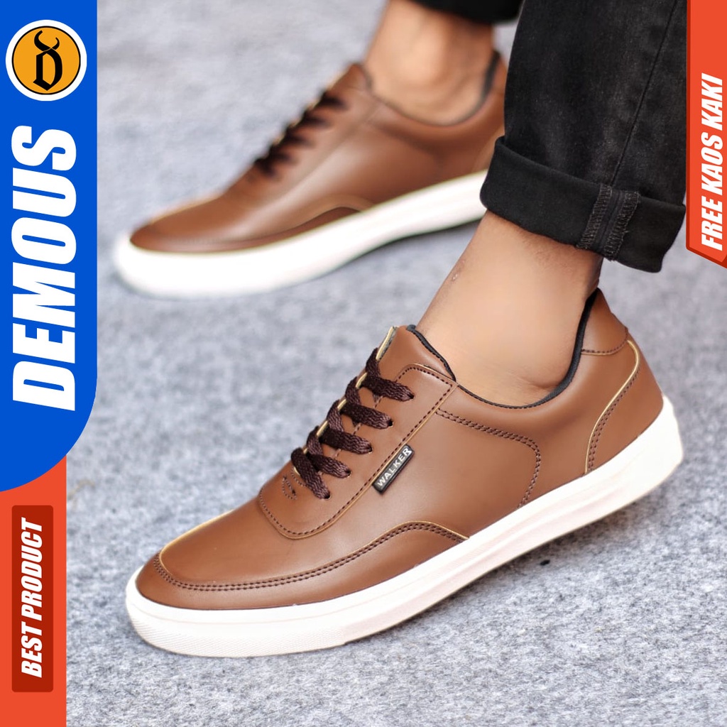 Sepatu Casual Pria Sneakers Hitam Kasual Kulit Pu Kekinian Kerja Kuliah Kantor Fashion Shoes Terbaru DEMOUS BARKER