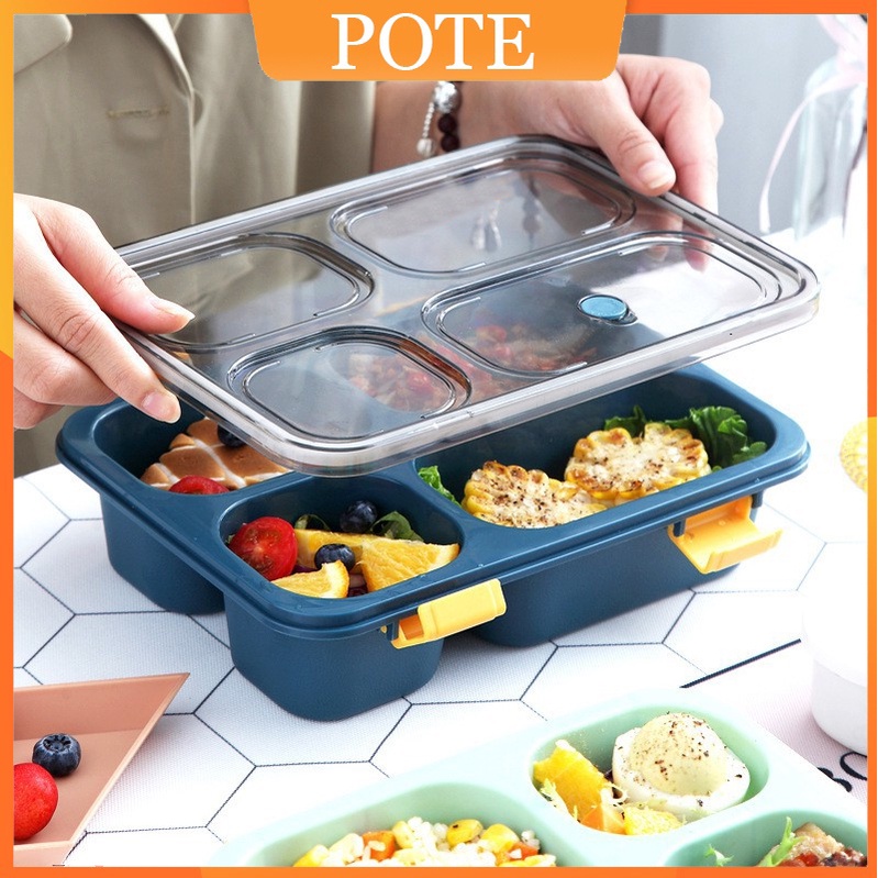 POTE Kotak Makan 3/4 Grid Dengan Kotak Sup Dan free Sendok Gratis/Anti bocor 850ml/1300ml  | Bebas BPA