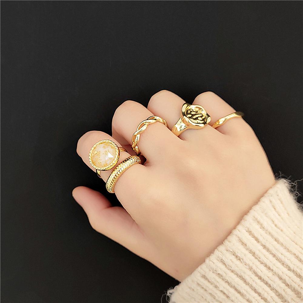 Mxbeauty Set Cincin Jari 5PCS/Set Perhiasan Fashion Wanita Trendy Retro Cewek Metal