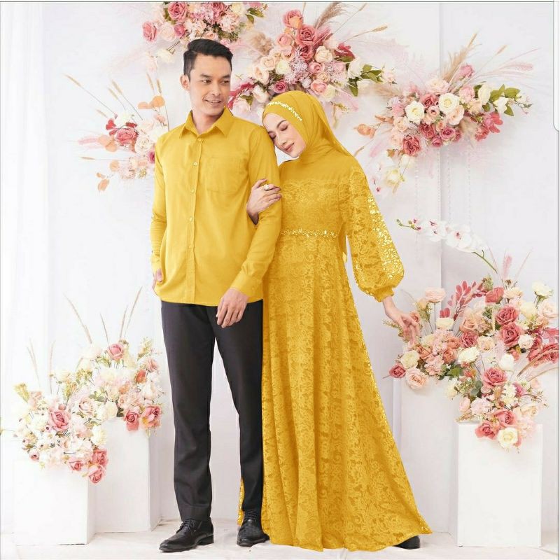 GAMIS BRUKAT PESTA COUPLE MUSLIM CP ZULAIKHA MAXY DRESS KEMEJA PRIA PANJANG