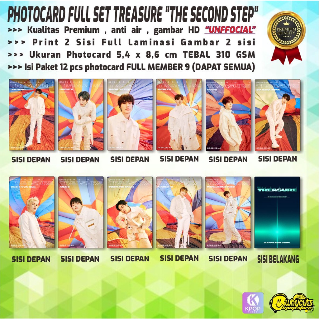 PHOTOCARD FULL SET PREMIUM TREASURE &quot;THE SECOND STEP&quot; / PRINT 2 SISI FULL LAMINASI GLOSSY ISI 12 PCS SEMUA MEMBER