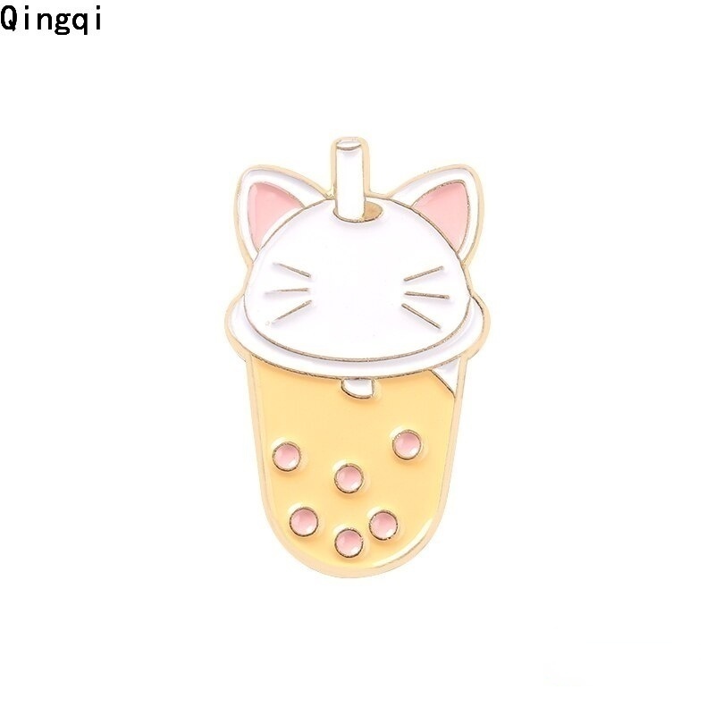 Bros Pin Enamel Desain Kartun Makanan Jamur Es Krim Boba Tea Cat Paw Untuk Anak Perempuan