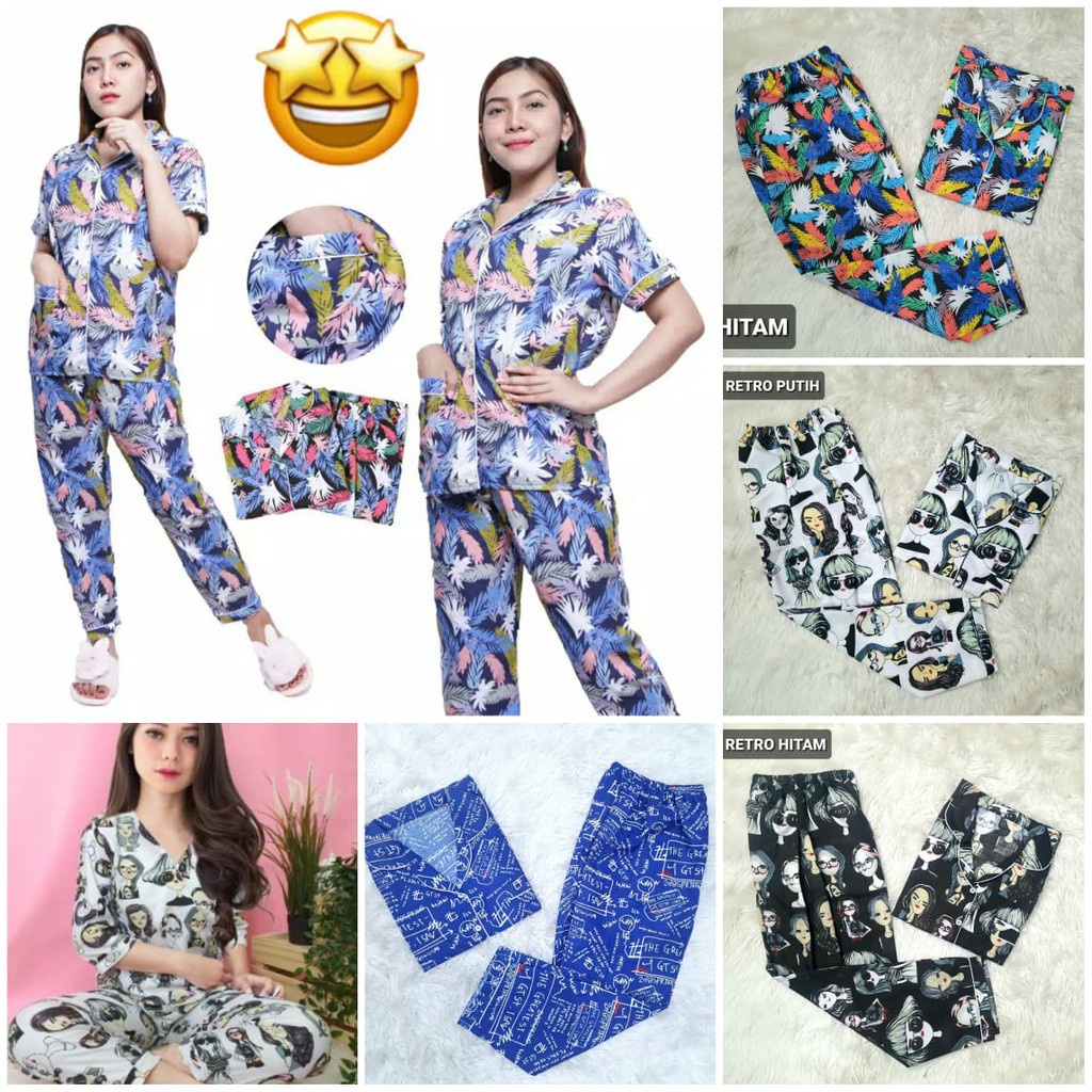 FORTGLASS CP MIX PIYAMA CELANA PANJANG PAJAMAS BAJU TIDUR WANITA MURAH KATUN MIKRO