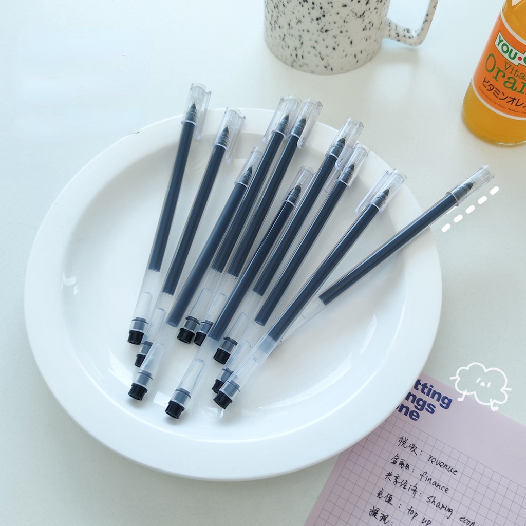 10pcs / set Pulpen Gel Hitam Cepat Kering Gaya Jepang Untuk Pelajar / Kantor