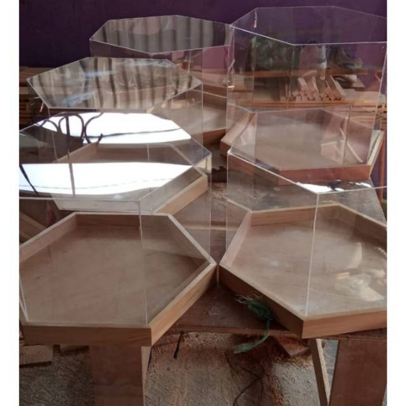 Set hantaran heksagonal tutup akrilik