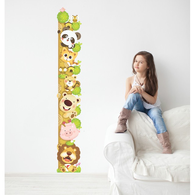 RELIZA WALL STICKER PENGUKUR TINGGI BADAN POHON ANAK ANIMAL HEWAN STICKER DINDING ABC1014