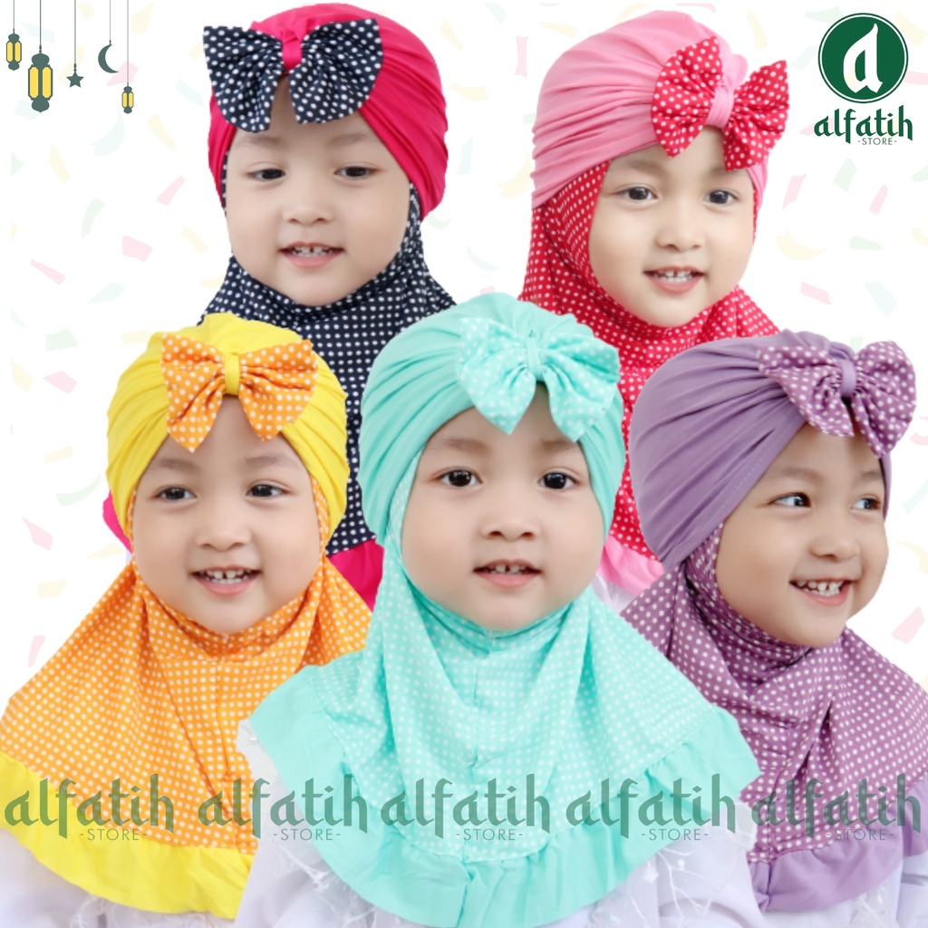 ALFATIH STORE / JILBAB HIJAB ANAK TURBAN ARSY POLKADOT / HIJAB ANAK / JILBAB INSTAN /KERUDUNG ANAk / Kerudung Anak Jilbab Hijab Anak Bayi Perempuan / pastan baby / hijab anak / Jilbab Anak bayi Usia 0-3 Tahun Bahan Jersey Premium Nyaman Di Pakai