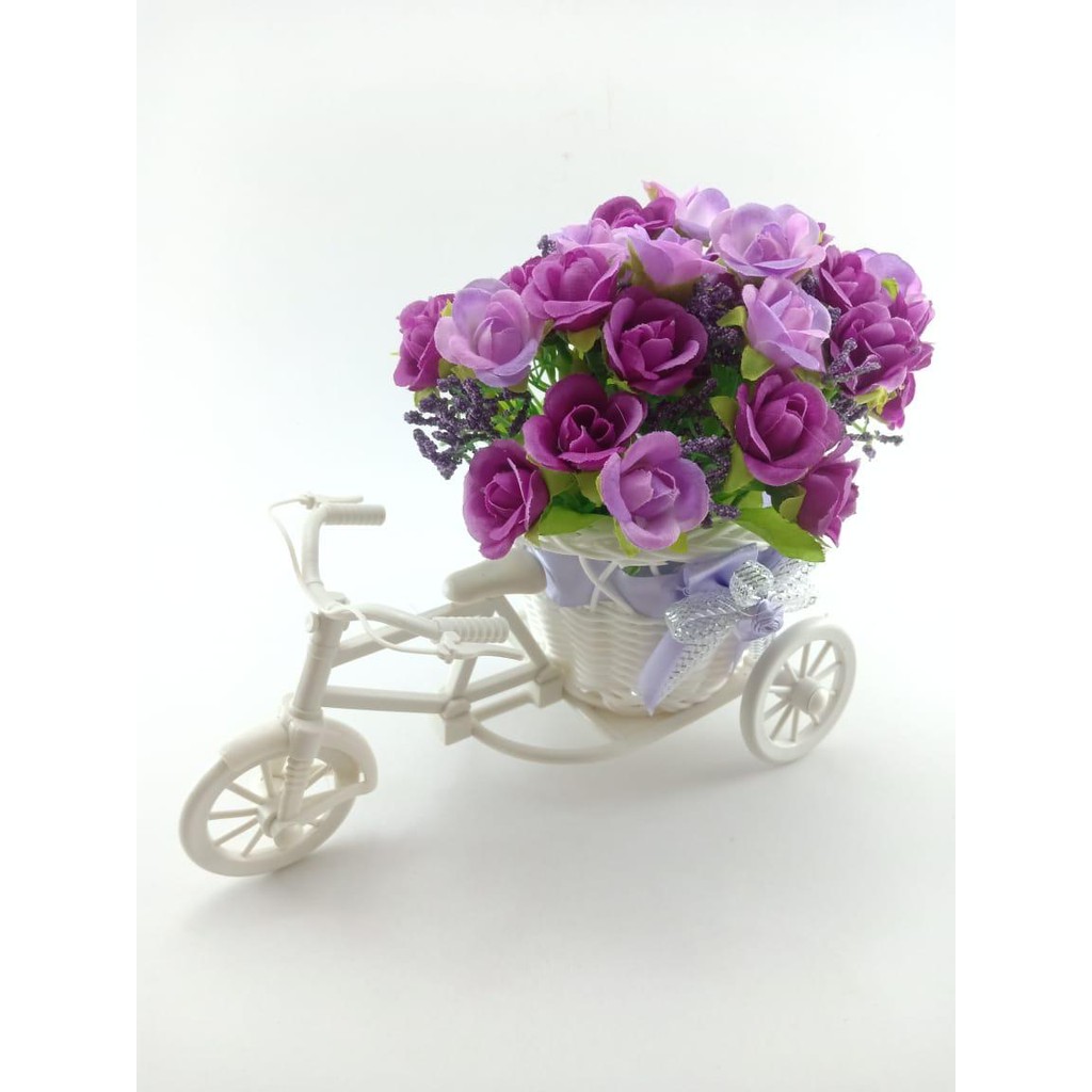 COD BUNGA SEPEDA MAWAR RATTAN BIKE BICYCLE  BUNGA PLASTIK  TANAMAN HIAS SEPEDA DEKORASI RUMAH BS6601-UNGU
