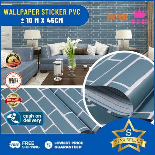 Wallpaper Sticker Motif Bata Biru 5285  / Wallpaper New 2020 / Ukuran 9mx45cm