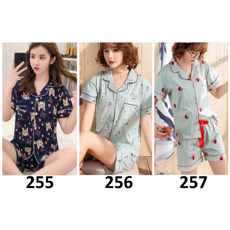 Baju Tidur Wanita Kancing Depan Celana Pendek Motif