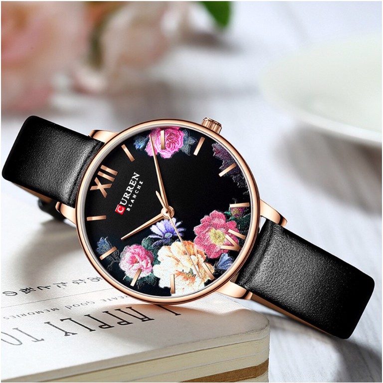 Jam Tangan Wanita Curren Flower Dial 9060L Tali Kulit &amp; Tali Pasir Original