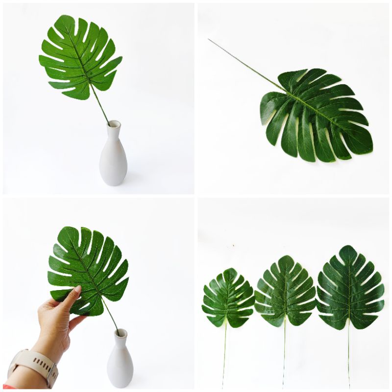 Setangkai Daun Monstera AL29 Artificial Plastik Hias Dekorasi Rumah Backdrops Wedding Foto Produk