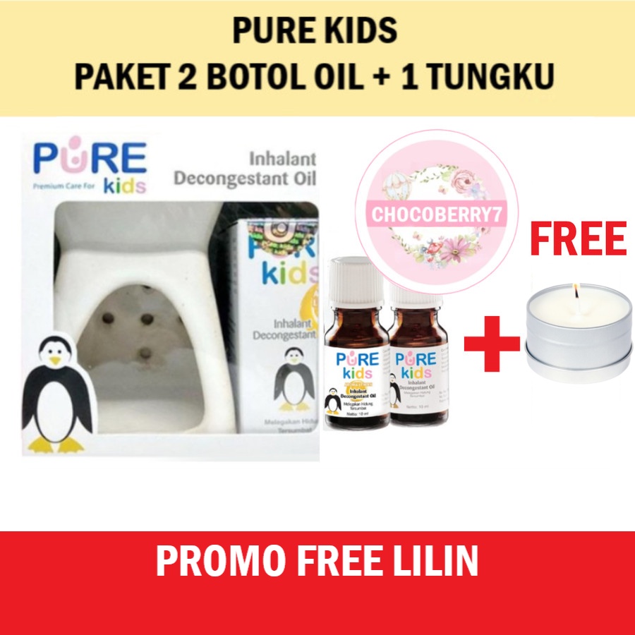 PAKET PURE KIDS INHALANT DECONGESTANT OIL 2 BOTOL + TUNGKU + LILIN PUREKIDS