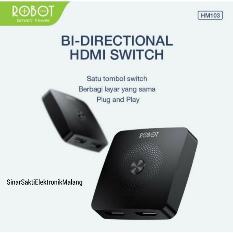 Robot HDMI Splitter &amp; Switch 2 in 1 port 4k Pembagi Cabang Layar 2in1