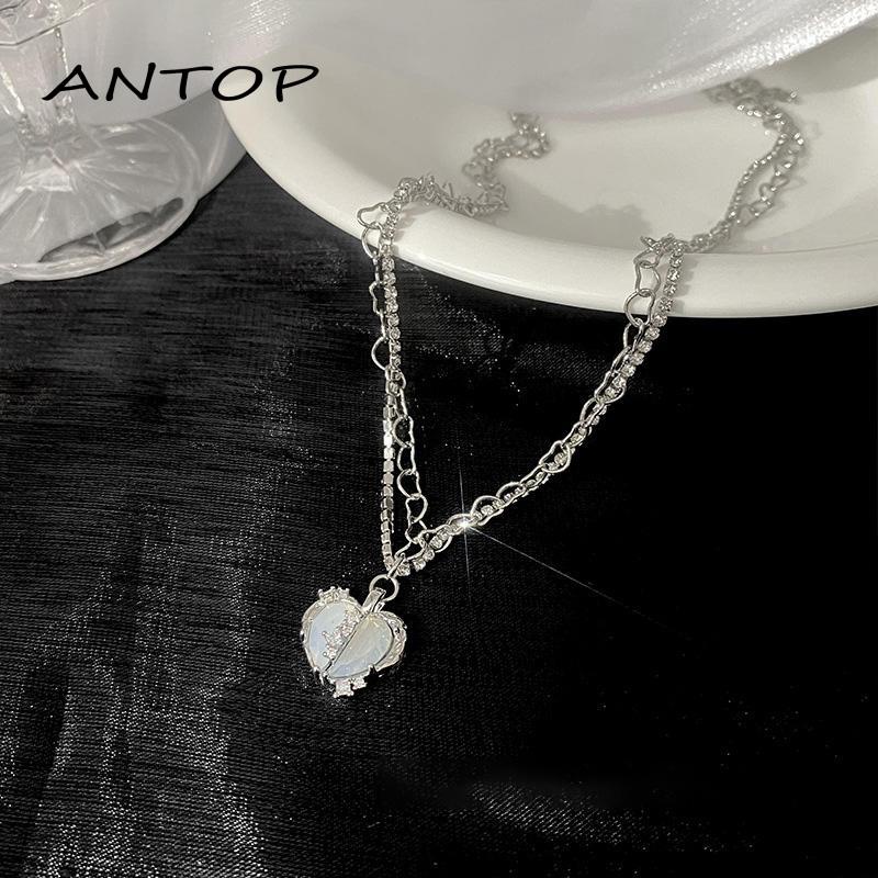 Kalung Multilayer Bentuk Hati Aksen Berlian Zircon Untuk Wanita