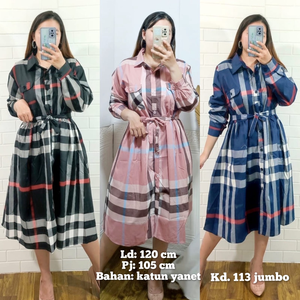 dress wanita kotak burberry bahan katun yandet kd113 sale21