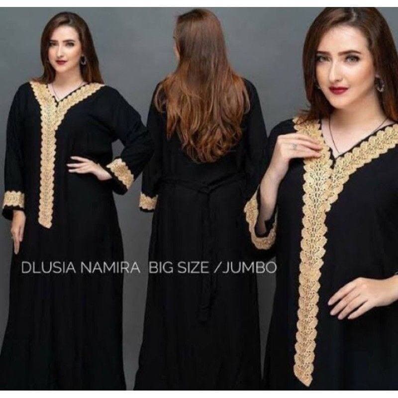 Namira Dlusia Dress Wanita Renda Arab Rayon Premium Longdress Lengan Panjang Baju Wanita Kekinian LD 110 cm