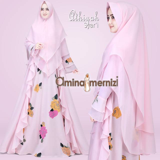 Athiyah by Amina Mernizi Original Design - Gamis Syari Crepe Motif mix Velvet Terbaru Modern Stylish