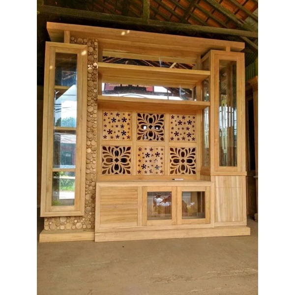 Bufet TV jati 2x2meter custom dua muka