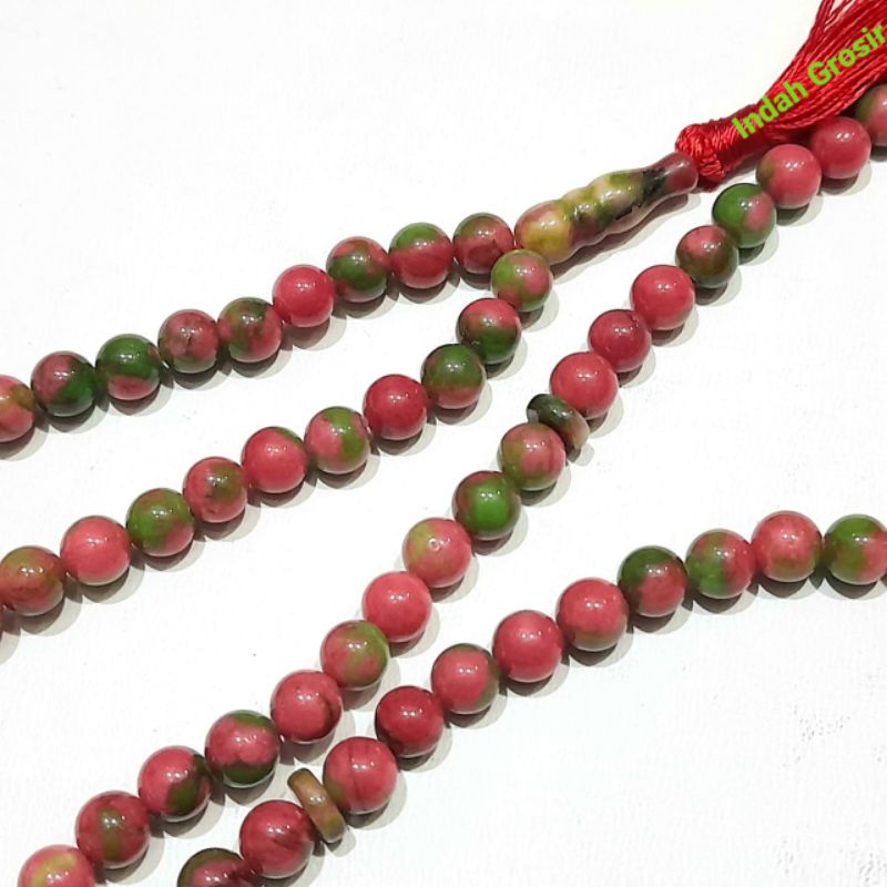 TASBIH BATU AKI LUMUT PINK 8MM 99BUTIR NATURAL