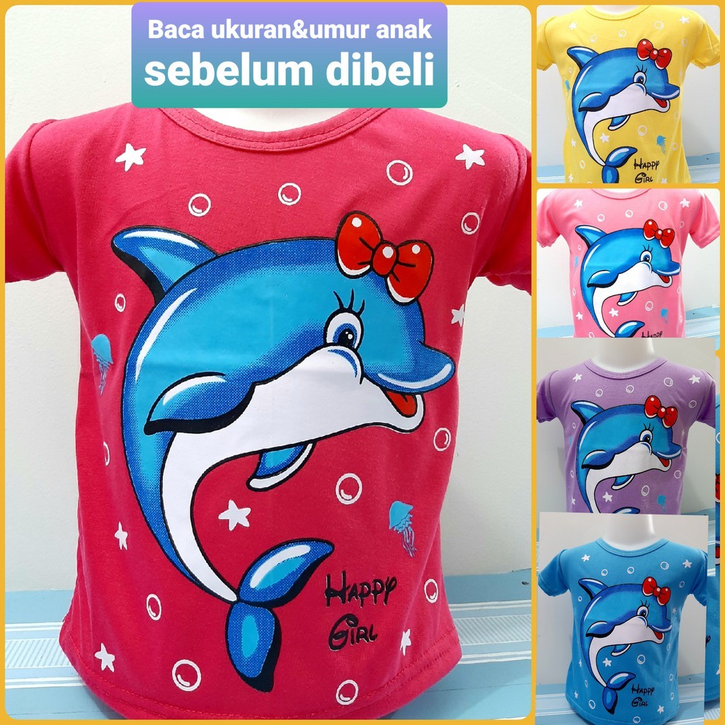 Kaos Anak perempuan 6 bulan - 8 tahun oblong S M L XL atasan baju cewek murah lumba dolphin grosir