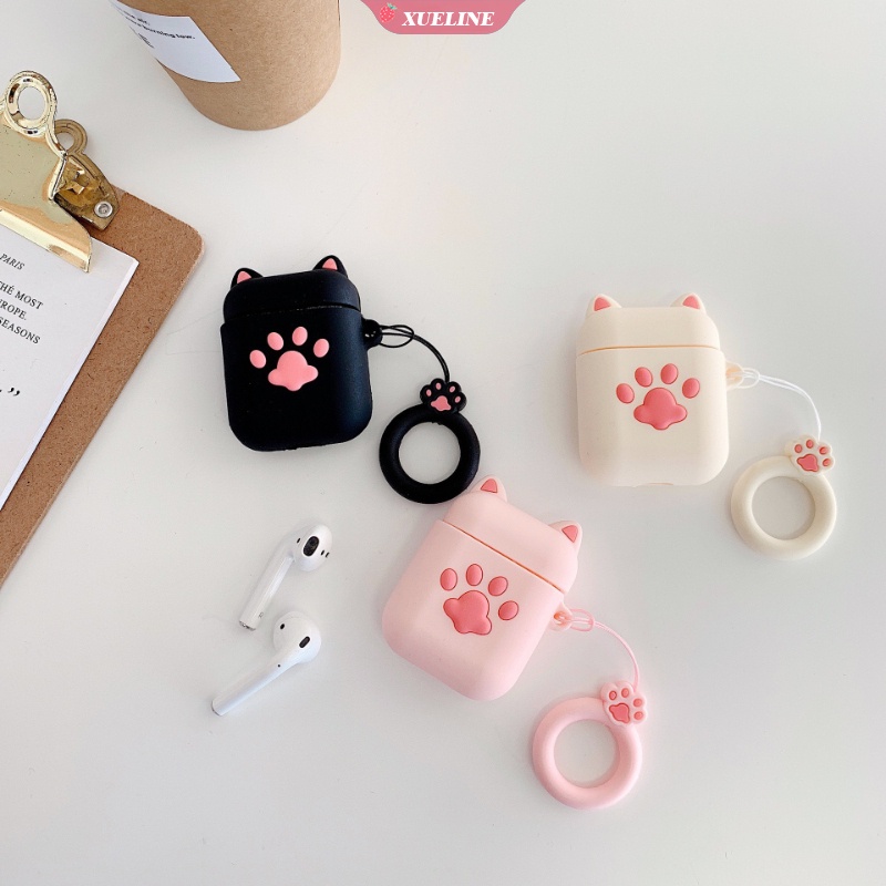 Cover Pelindung Headphone Bluetooth Bahan Silikon Bentuk Kartun Cakar Kucing Untuk AirPods 1 2 pro