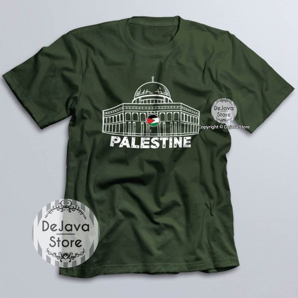 Kaos Dakwah Islami Palestina Al Aqsa The First Qibla Palestine Jerussalem Baju Santri Muslim 8181-HIJAU ARMY