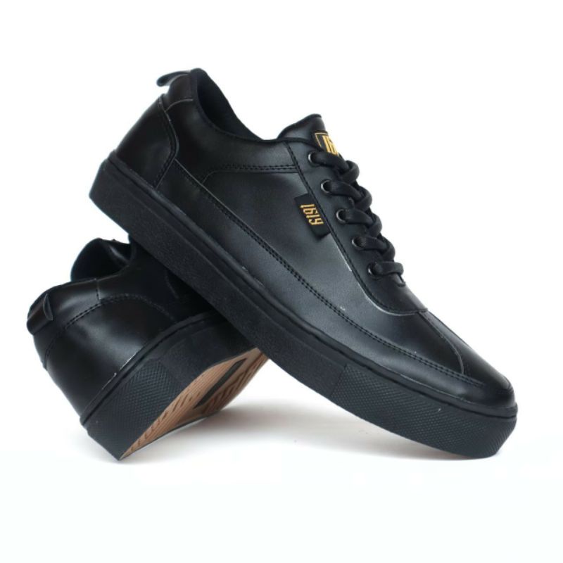 BARKER Sepatu Sneakers Casual Pria Kulit Hitam Formal Kerja Main Santai