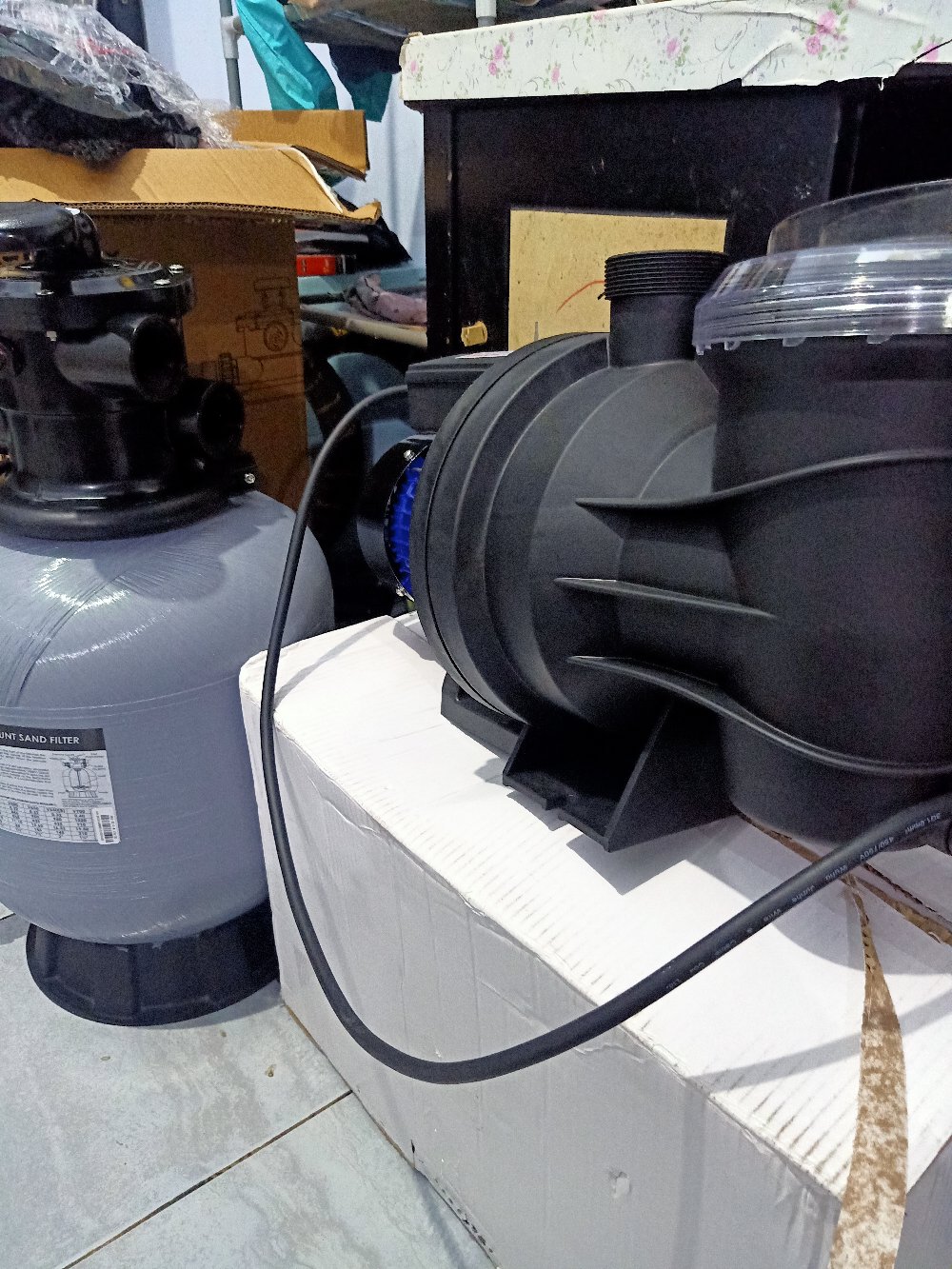 Paket Pompa Kolam Renang 0.75hp 550watt 220v Plus Sand Filter Emaux 16in Plus