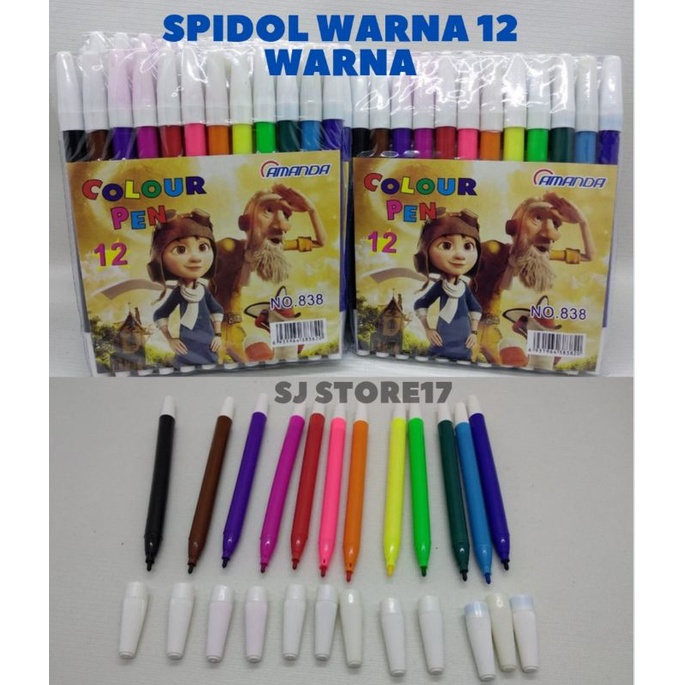 

12 Pcs Spidol Warna Warni Ukuran Besar 838-12 / Spidol Mewarnai Anak Anak