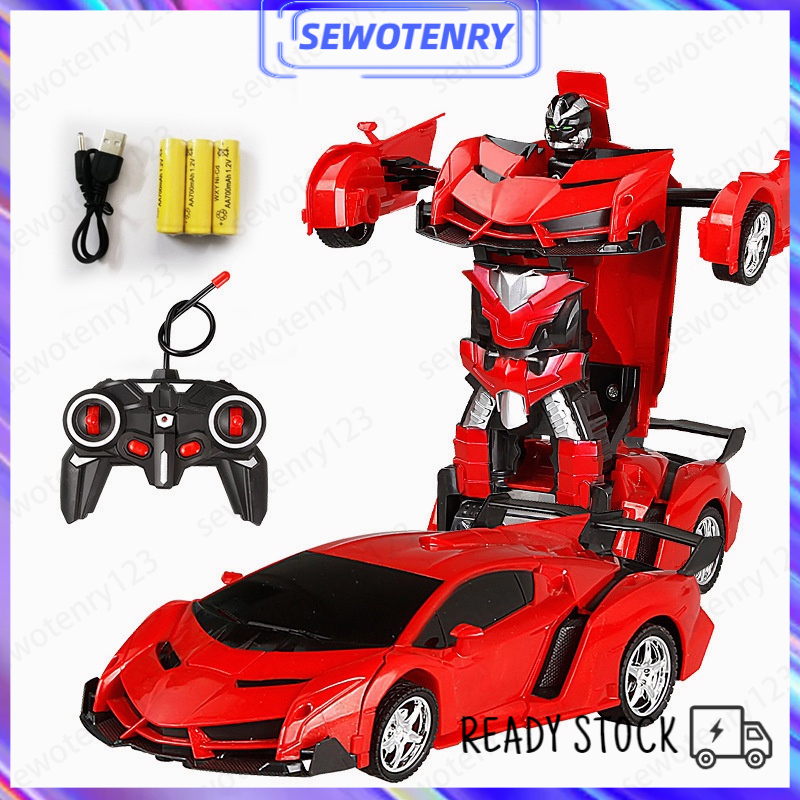 【COD】RC Transformer 1: 18 Mobil Remote Control Jadi Robot Rechargeable Mainan Anak